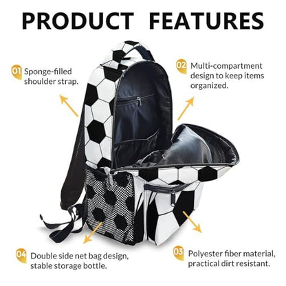 Kids Backpack for School Personalized Football Backpacks for Boys, Kids Back to School Supplies 17 Inch Leisure Football Bookbag for Travel Preschool Elementary Kindergarten - color: Black