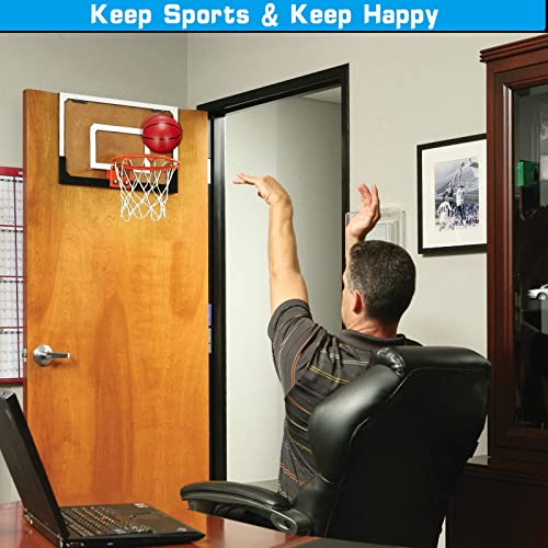 Mini Basketball Hoop Set for Kids Adults, Indoor Play Wall Mount Basketball Hoop for Door with 4 Small Replacement Toddler Basketballs, ABS Backboard Metal Rim Goal Sport Gifts for Pool Game Fun - style: Standard + Rainbow Rubber Basketballs