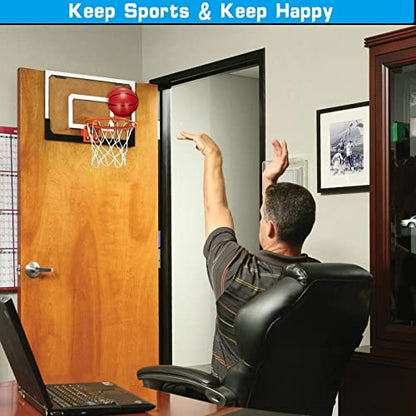 Mini Basketball Hoop Set for Kids Adults, Indoor Play Wall Mount Basketball Hoop for Door with 4 Small Replacement Toddler Basketballs, ABS Backboard Metal Rim Goal Sport Gifts for Pool Game Fun - style: Standard + Rainbow Rubber Basketballs
