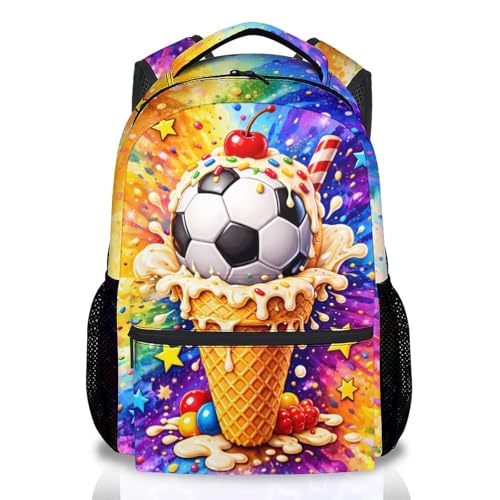 Soccer Backpack for Boys Teens, 17 Inch Kids School Bag with Reinforced Handles Lightweight Sports Theme Bookbag for Elementary Middle School - color: White