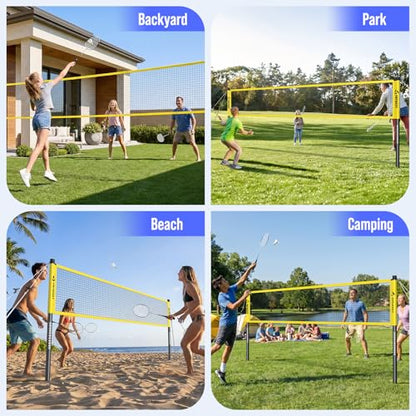 Badminton Set for Backyard, Outdoor Badminton Net with Anti-Sag Design, 4 Professional Badminton Rackets, 4 Shuttlecocks and Carry Bag for Lawn or Beach