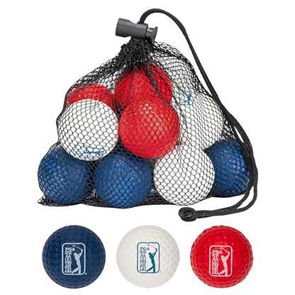 Franklin Sports PGA TOUR Indoor + Outdoor Foam Golf Balls - Kids + Adults Foam Golf Balls - Limited Flight - Includes Draw String Carry Bag - 12 Pack - Red, White + Blue
