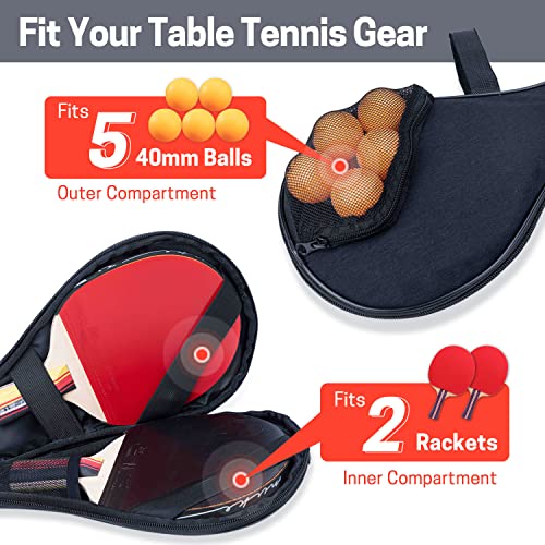 VISEMAN Table Tennis Racket Cover, Ping Pong Paddle Case, Portable Waterproof Table Tennis Bat Bag to Hold 2 Paddles 5 Balls - color: Black