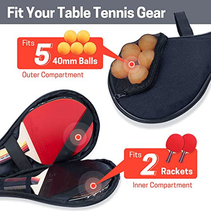 VISEMAN Table Tennis Racket Cover, Ping Pong Paddle Case, Portable Waterproof Table Tennis Bat Bag to Hold 2 Paddles 5 Balls - color: Black