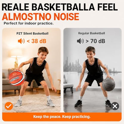 Silent Basketball Size 7 with Fabric Cover, 600g Airless Basketball for Quiet Dribbling and Indoor Training, Pro PU Foam Ball for Adults and Children, Ideal Gift for Birthdays or Christmas