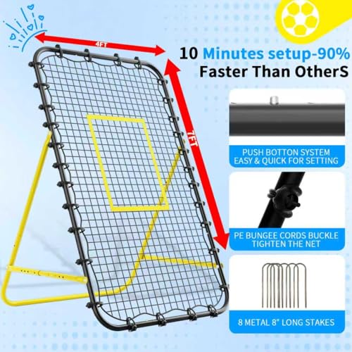 Adjustable Volleyball Rebounder Net 7x4 FT - Ultimate Training Equipment for Volleyball & Lacrosse Enhanced Bouncing System for Volleying, Bumping, and Spiking Drills - color: Black+Yellow