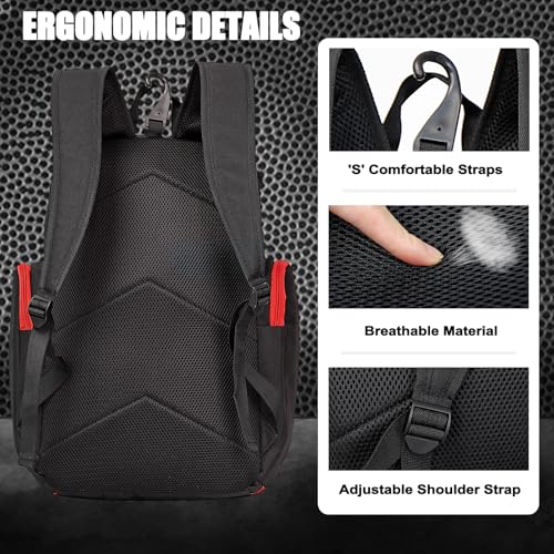LARIPOP Basketball Backpack with Ball & Ventilated Shoe Compartment Insulated Pockets for Men Youth Training - color: Red