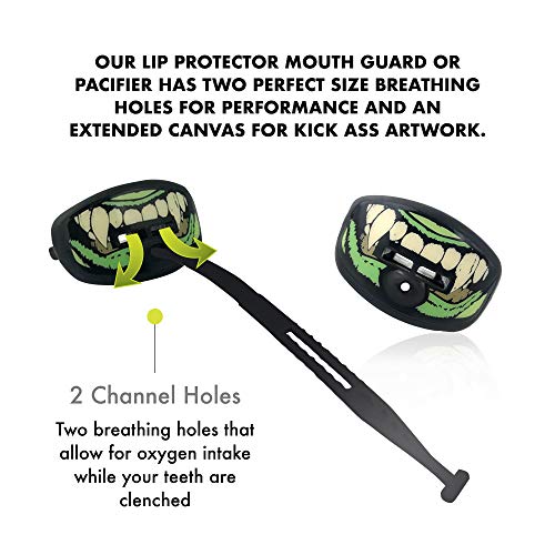 DAMAGE CONTROL Pacifier Mouthpiece – Football Mouthguard with Helmet Strap, Protects Teeth, Jaw & Mouth – Mouth Piece for Sports, No Boiling, Allows Airflow – Gear for Adults & Youth (Monster) - color: Monster