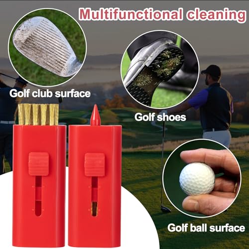 PAGOW 4 Pack Retractable Golf Club Cleaner Brush, Portable Double-Sided Golf Club Brush Groove Cleaner-Multicolor - color: Red
