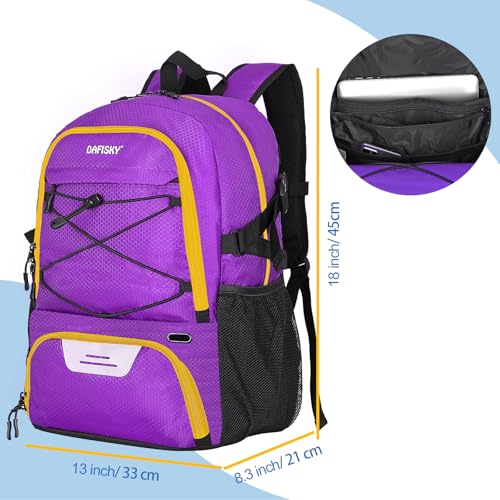 DAFISKY Basketball Backpack, Basketball Bag with Ball Holder Shoes Compartment, Sports Equipment Bag for Soccer Ball, Volleyball - color: purple