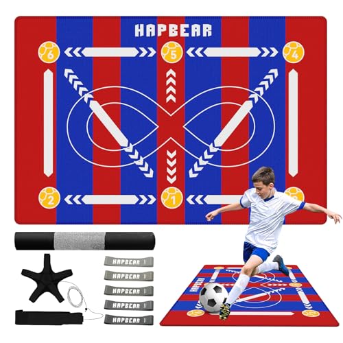 HAPBEAR Soccer Training Mat - 0.2" Thickened Professional Footwork & Ball Mastery Equipment - Anti-Slip Silent Football Practice Mat for Home & Gym - All Ages Speed Agility Trainer - color: Red-Blue