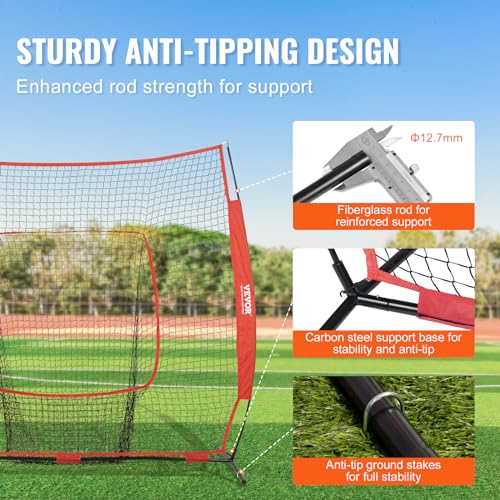 VEVOR 7x7ft Baseball Softball Practice Net, Portable Baseball Training Net for Hitting Batting Catching Pitching, Backstop Baseball Equipment Training Net - style: 7x7FT(No Strike Zone)