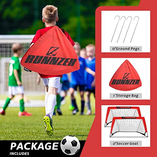 L RUNNZER Kids Soccer Goal, Pop Up Soccer Goal Net for Backyard, Set of 2 with Portable Carrying Case - color: Red, style: 3.3'x2.2', 2 Set