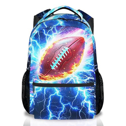 Boys Backpack for Kids, Football School Bookbag for Child Elementary Middle Students - Water Resistant Teens Schoolbag with Lightning Print (17 Inch) - color: Red