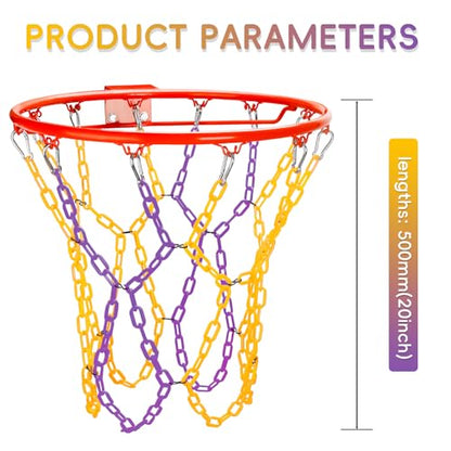 Basketball Net Replacement Heavy Duty,Resin Material, Anti-Rust Use Indoor Outdoor Standard 12-Ring Basketball Hoop - style: Purple/Yellow