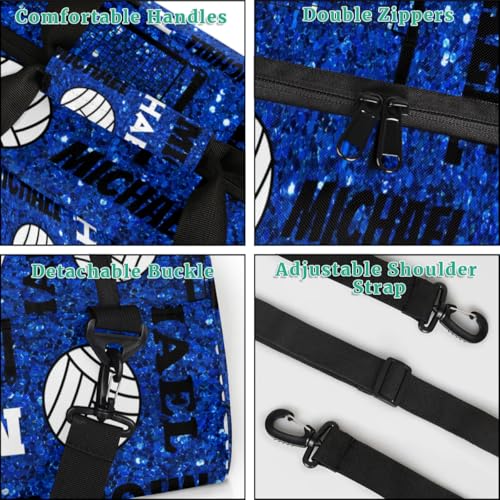 Custom Volleyball Gym Bag Duffel Bag for Women Men, Personalized Name Sport Bag Overnight Bags Customized Travel Weekender Bag, Navy Glitter - color: Navy Glitter