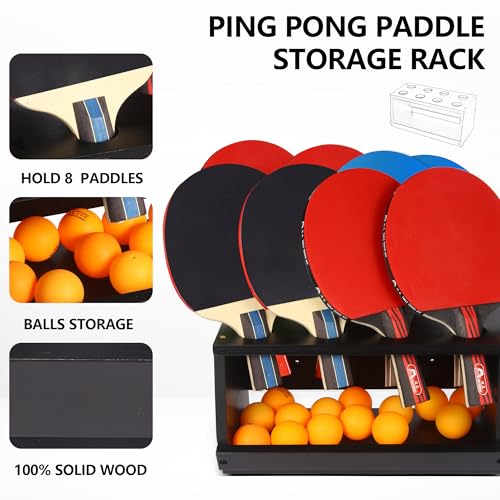 Ping Pong Paddle Holder Wall Mount & Desktop 2-in-1,Table Tennis Racket Display Organizer Holds 8 Rackets, Ping Pong Paddle Storage Rack in Game Room, Man Cave, Office, Home - color: Black