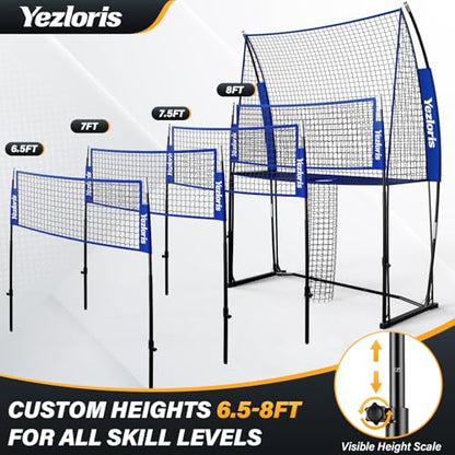 Volleyball Training Net Equipment System, Freely Adjustable 2-in-1 Volleyball Practice Net for Serve Spike Hitting Training, Stable Frame Fast Setup Portable Volleyball Net for Backyard Indoor Outdoor