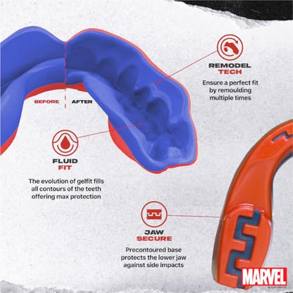 Marvel Spider-Man Mouth Guard, Dual Layer Mouthguard for Adults with Case, Easy Fit Remoldable Mouthpiece for Football, Boxing, Lacrosse, MMA, Basketball & All Contact Sports (Adult 12+ Years, Red)