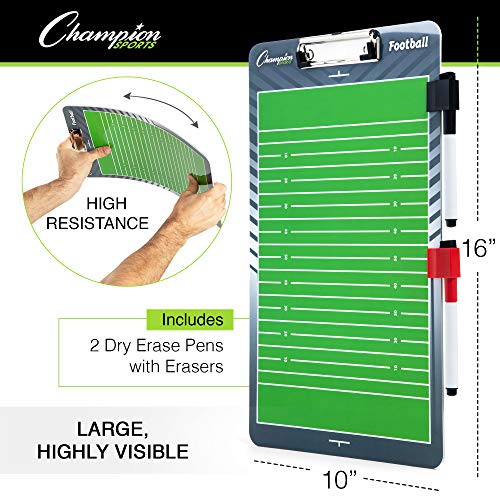 Champion Sports Large & XL Dry Erase Board For Coaching - Whiteboards for Strategizing, Techniques, Plays - 2-Sided Boards with Front Side Full Field - Backside Half Field and Lineup - color: Football, style: Standard Coaches Board