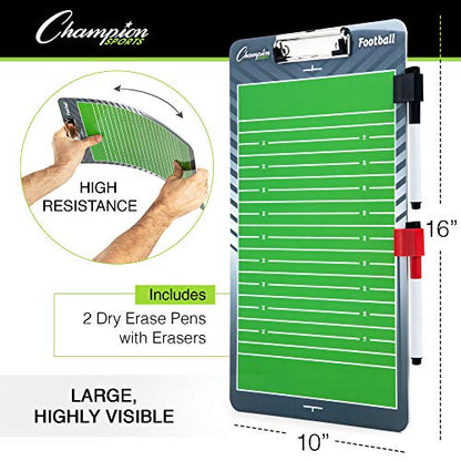 Champion Sports Large & XL Dry Erase Board For Coaching - Whiteboards for Strategizing, Techniques, Plays - 2-Sided Boards with Front Side Full Field - Backside Half Field and Lineup - color: Football, style: Standard Coaches Board