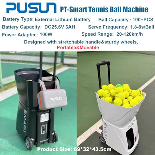Tennis Ball Machine, Tennis Ball Launcher with App/Remote/iWatch Control, Max Speed of 75Mph, 1.8-8s/Ball, Multiple Training Modes(AI Drill/Programming/Random/Vary Speed) 4-6Hrs Battery Life - color: Black