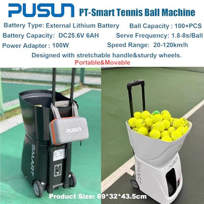Tennis Ball Machine, Tennis Ball Launcher with App/Remote/iWatch Control, Max Speed of 75Mph, 1.8-8s/Ball, Multiple Training Modes(AI Drill/Programming/Random/Vary Speed) 4-6Hrs Battery Life - color: Black