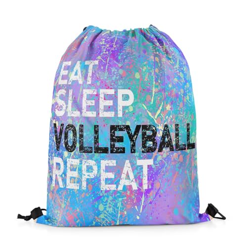 Castle Fairy Eat Sleep Volleyball Repeat Draw String Bag,Purple Blue Tie Dye Drawstring Backpack for Gym Sports,Camouflage Colorful Graffiti Large Capacity Sackpack,Waterproof - color: Purple 2