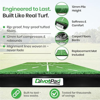 Patented Golf Training Aid, Golf Mats Practice Indoor & Outdoor, Soft Fibre, Real Give, 5 lb, Woven Alignment, Extra Pad, Home Backyard Swing Trainer, Hitting Mat, Accessories Gift Men, Women