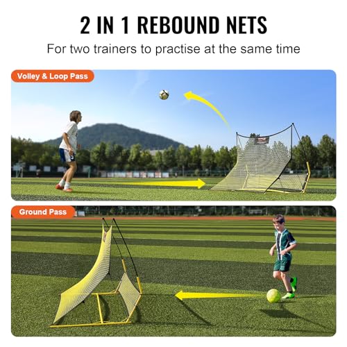 VEVOR Soccer Trainer，Portable Soccer Rebounder Net, Iron Soccer Practice Equipment, Sports Football Rebounder Wall with Portable Bag, Perfect for Team Solo Training, Passing, Volley