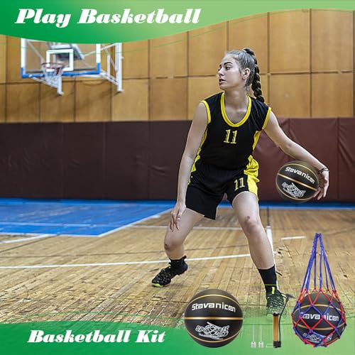Basketballs Sports Balls Size 5, Rubber- Leather Basketball Kit for All-Weather Indoor Outdoor Youth Adults Physical Education(Deflated)
