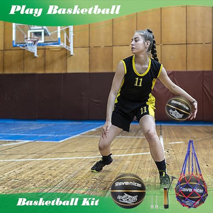 Basketballs Sports Balls Size 5, Rubber- Leather Basketball Kit for All-Weather Indoor Outdoor Youth Adults Physical Education(Deflated)