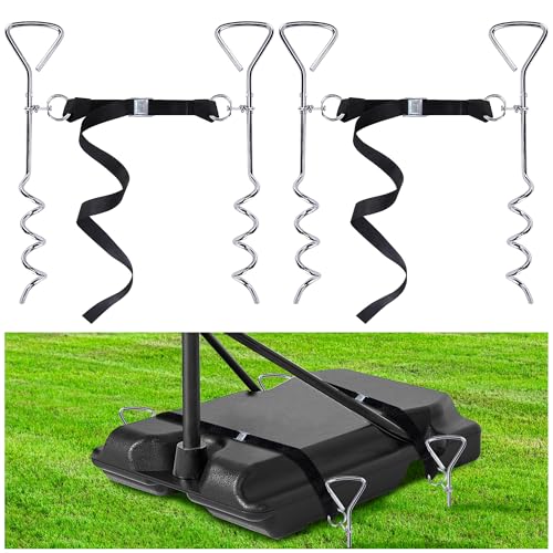RunNico Basketball Goal Anchor, Heavy Duty Basketball Hoop Tie Down Kit, Court Setup Ground Stakes with Adjustable Straps for Basketball Mounting Trampoline Swing Tent - color: 2 set