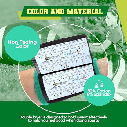 Football Play Wristbands - Youth Quarterback Gear - Wristband Playbook for Football and Softball Signs - color: Green