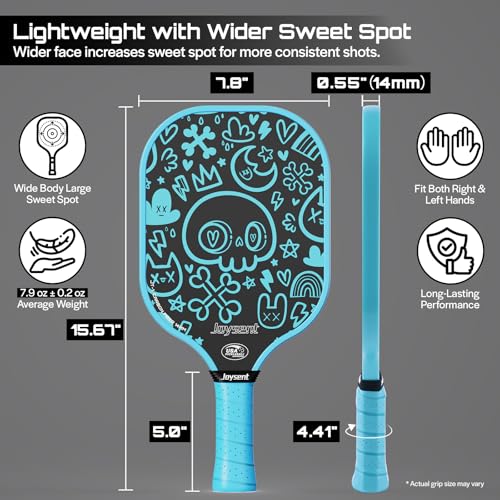 Pickleball Paddles Set, USAPA Approved Carbon Fiber Pickleball Set of 2 with Beginner Pickleball Rackets, Indoor Outdoor Pickle Balls for Adults Men Women, JT-1 - color: SkullPop