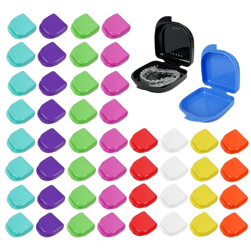 60PCS Retainer Case with Vent Holes,Larger Size 10 Color Denture Case,Portable Multi-Purpose Mouthguard Storage for Travel Home Office Business Trip - color: Mix Colors