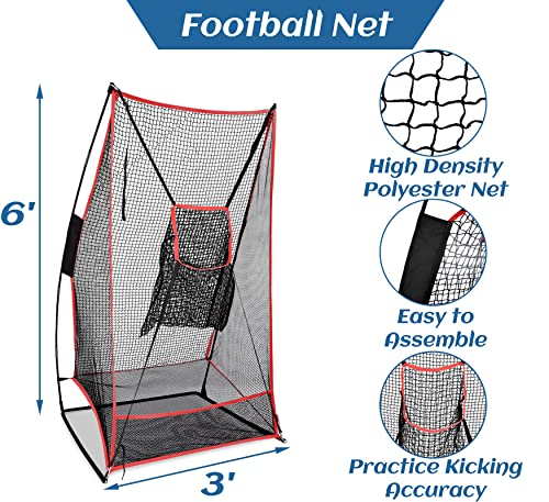 3x6FT Football Net with Throwing Target Strike Zone for Kicking Punting and QB Accuracy Training Portable Football Practice Equipment with Steel Base and Carry Bag - size: 3X6FT with Throwing Target