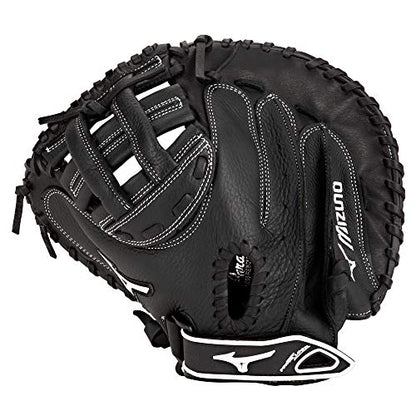 Mizuno Prospect Select Fastpitch Softball Glove Series | Full Grain Leather | Female Specific Patterns | Buttersoft Palm Liner - color: Black/White Catcher's Mitt