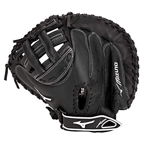 Mizuno Prospect Select Fastpitch Softball Glove Series | Full Grain Leather | Female Specific Patterns | Buttersoft Palm Liner - color: Black/White Catcher's Mitt