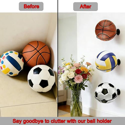 4Pcs Basketball Wall Mounted Storage Holder Display, Universal Ball Rack Metal Black Rack Holder Space Saver for Basketball Football Volleyball Soccer Storage Display