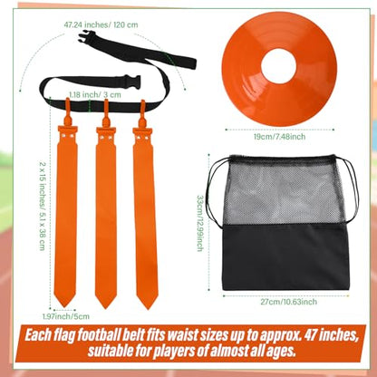 Wettarn 10/16 Player Flag Football Belts Adjustable Flag Football Set with Cones Bag for Youth Adults Kids Training Sport - color: Green, Orange
