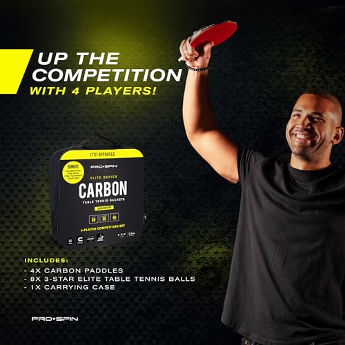 PRO-SPIN Ping Pong Paddles – ITTF Approved Professional Table Tennis Rackets with Carbon Fiber for Superior Control | 7-Ply Blade, Premium Rubber, 2.0mm Sponge - color: 4-Pack | Active Red