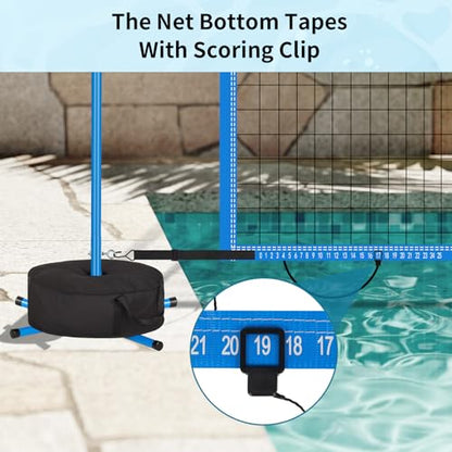 Pool Volleyball Net Set for Inground/Above Ground Pools with Sand-Filled Weighted Base, 15-27ft Adjustable Anti-Sagging Net, 2 Volleyballs & Pump, Carry Bag