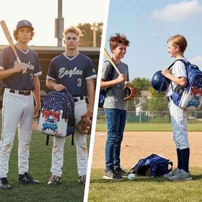 Kids Baseball Backpack Baseball Drip Bookbag, Cool 17 Inch Schoolbag for Elementary High Middle College Students - color: Navy Blue
