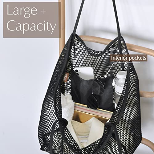 HOXIS Mesh Beach Tote Womens Shoulder Handbag - color: Black