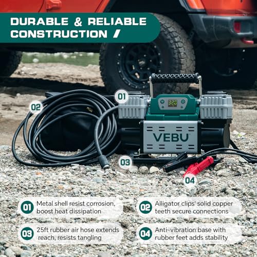‌Off-road Air Compressor 12V Tire Inflator, 150PSI with Auto Shut Off, Digital Display & Preset, 10.6CFM Fast Inflation for Off-road Vehicles, Trucks, SUVs, RVs, ATVs - style: Dual Cylinders + Digital Display