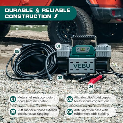 ‌Off-road Air Compressor 12V Tire Inflator, 150PSI with Auto Shut Off, Digital Display & Preset, 10.6CFM Fast Inflation for Off-road Vehicles, Trucks, SUVs, RVs, ATVs - style: Dual Cylinders + Digital Display