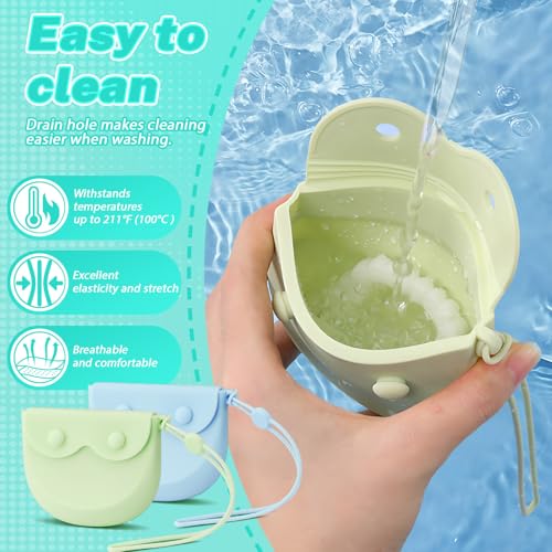 LELE LIFE 2Pcs Silicone Retainer Case with Vent Holes, Unbreakable Retainer Holder with Hand Strap Slim Retainer Container Box for Travel Partial Denture Night Mouth Guard Aligner Case (Green + Blue) - color: Green + Blue