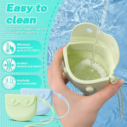 LELE LIFE 2Pcs Silicone Retainer Case with Vent Holes, Unbreakable Retainer Holder with Hand Strap Slim Retainer Container Box for Travel Partial Denture Night Mouth Guard Aligner Case (Green + Blue) - color: Green + Blue
