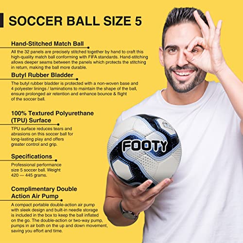 Footy - Size 5 Leather Soccer Ball with Pump - Professional Youth Training Ball - color: Blue